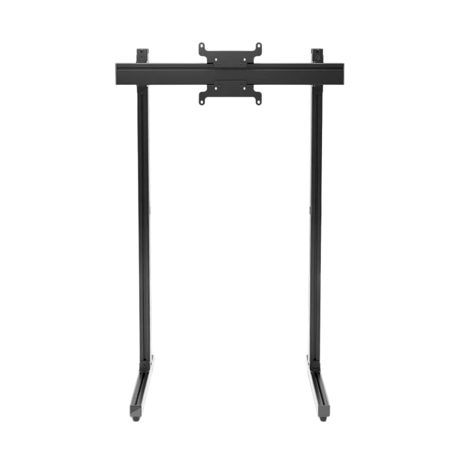 Black SIMGASM Apex freestanding single monitor stand positioned behind a racing cockpit